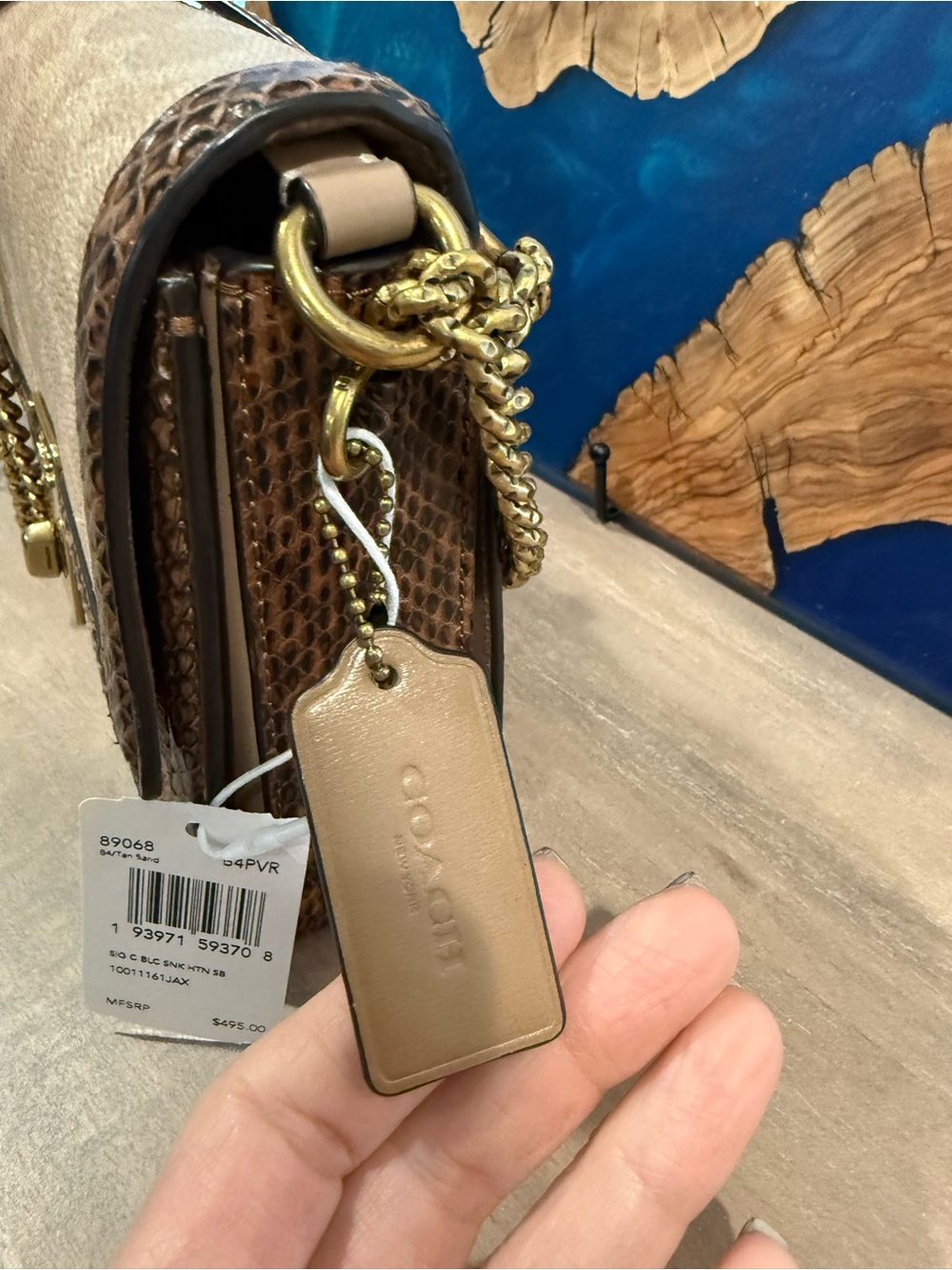 Coach Beige and Brown Signature Chain Crossbody Bag with Gold Hardware - Picture 3 of 10